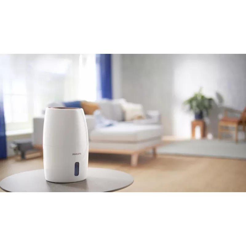 Humidifier Philips HU2716/10 — 2 L tank, 17 W, 220–240 V, white/rose gold, compact 220×220×350 mm