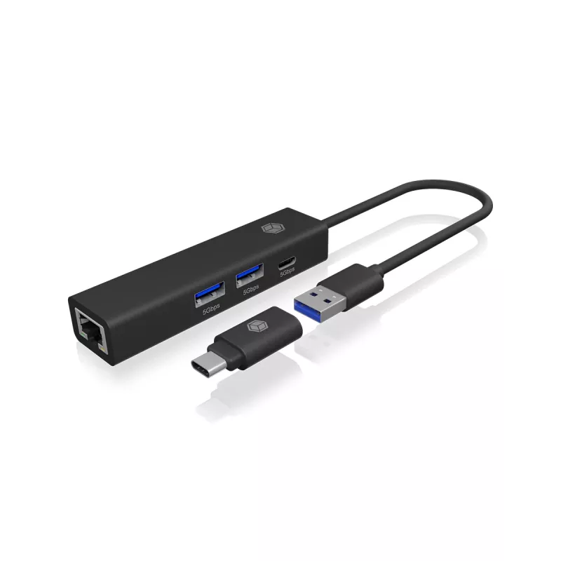 ICY BOX IB-HUB1439-LAN Wired USB 3.2 Gen 1 (3.1 Gen 1) Type-A Black