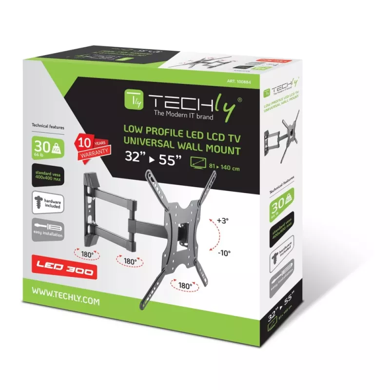 Techly 32-55 inch Universal LCD TV Wall Mount Bracket Black