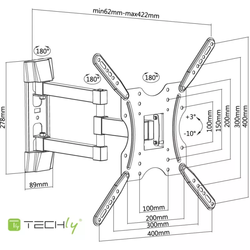 Techly 32-55 inch Universal LCD TV Wall Mount Bracket Black