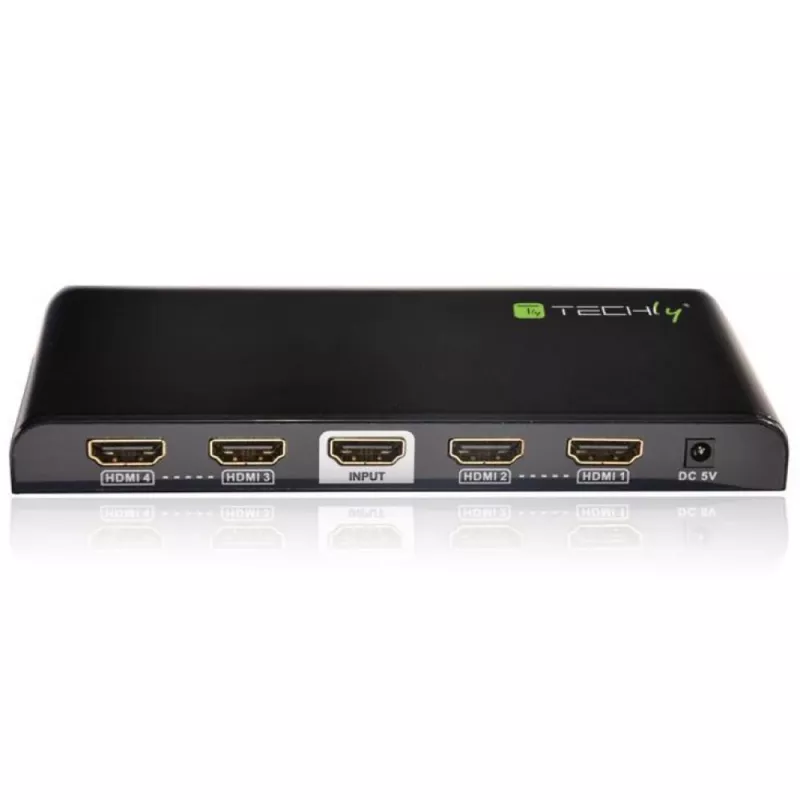 Techly Splitter HDMI 2.0 4K UHD 3D 4-way, HDMI, 4x HDMI, 3840 x 2160 pixels, Black, 4K Ultra HD, 30 m