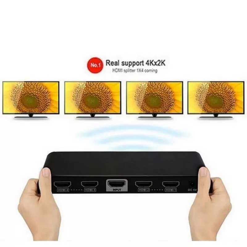Techly Splitter HDMI 2.0 4K UHD 3D 4-way, HDMI, 4x HDMI, 3840 x 2160 pixels, Black, 4K Ultra HD, 30 m