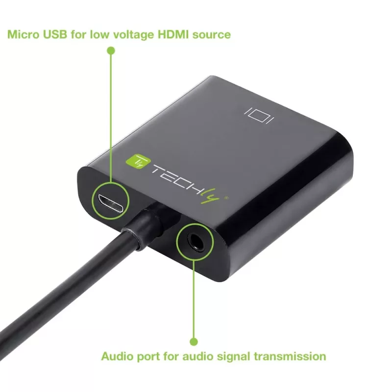 Techly Cable Adapter Converter HDMI to VGA with Micro USB and Audio IDATA HDMI-VGA2AU