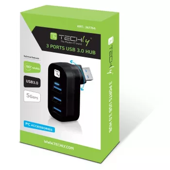 Techly IUSB3-HUB3-ROTB interface hub USB 3.2 Gen 1 (3.1 Gen 1) Type-A 5000 Mbit/s Black