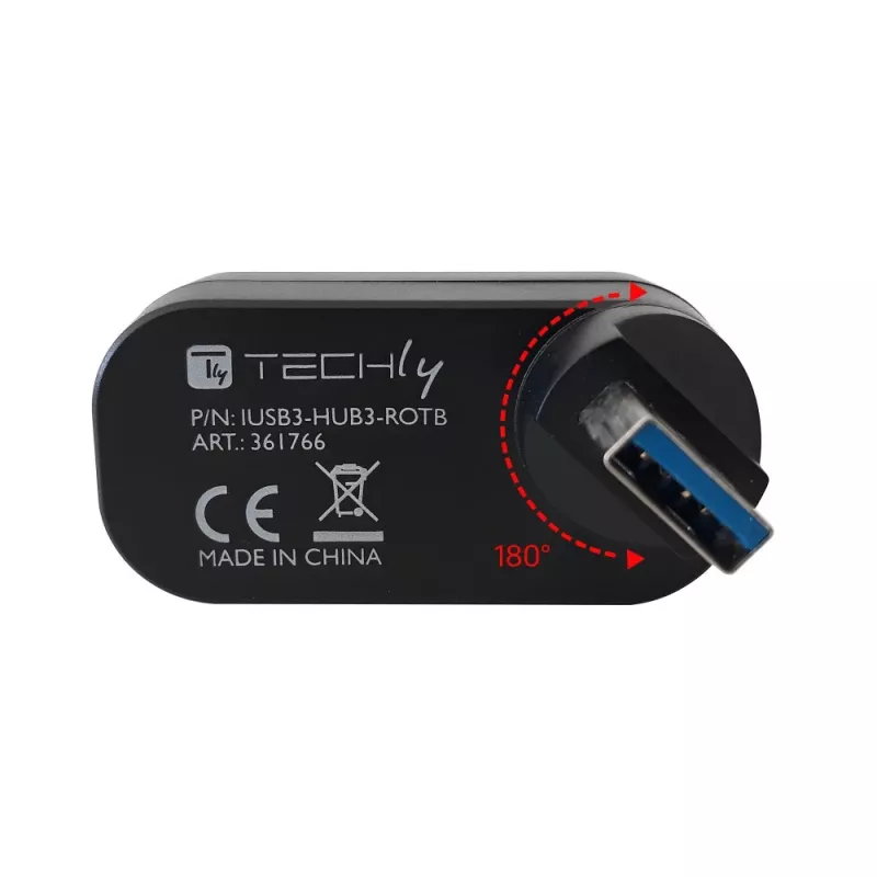 Techly IUSB3-HUB3-ROTB interface hub USB 3.2 Gen 1 (3.1 Gen 1) Type-A 5000 Mbit/s Black