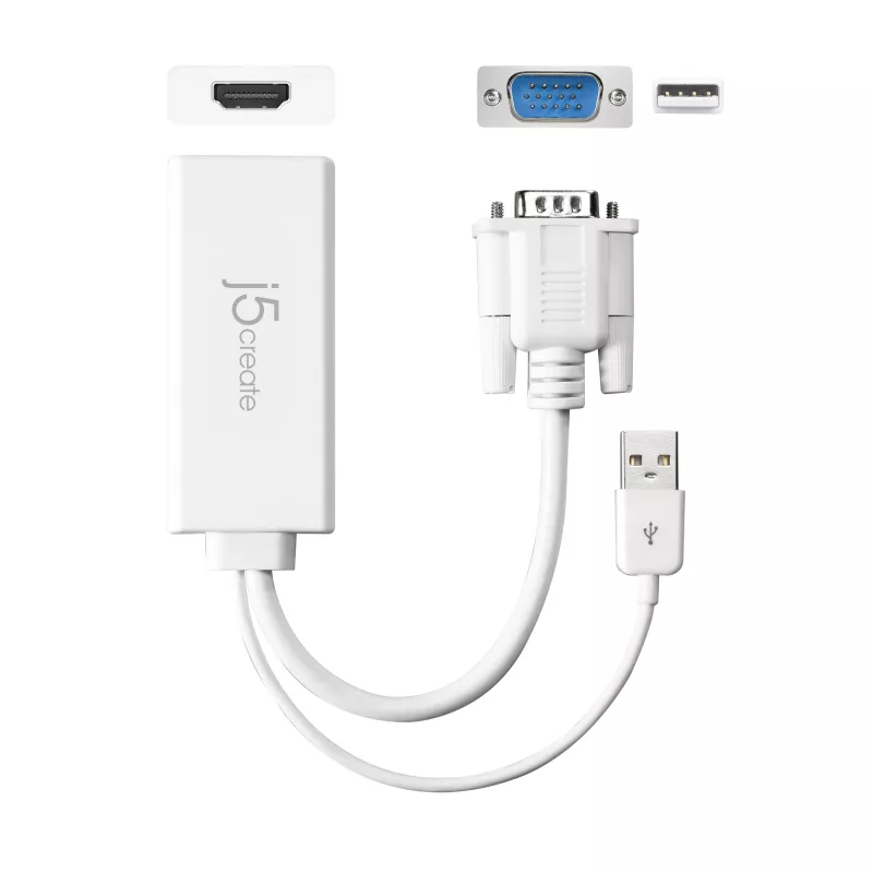 j5create JDA214 VGA to HDMI Video Audio Adapter White 0.176m