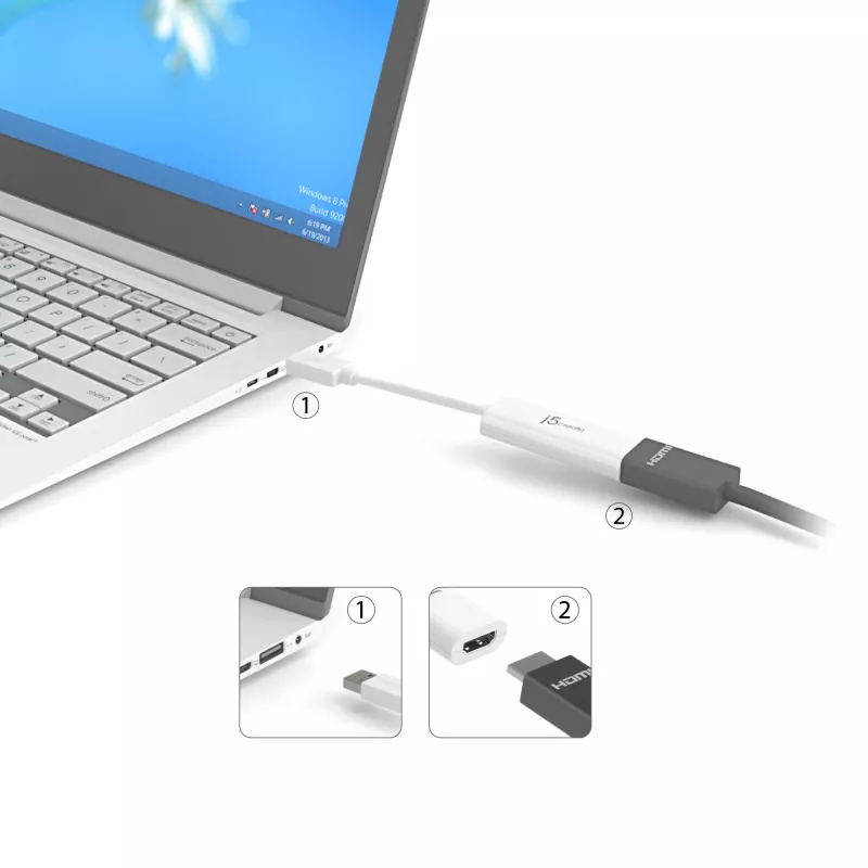 j5create JUA254 USB 3.0 HDMI Multi-Monitor Adapter, 3.2 Gen 1 (3.1 Gen 1), USB Type-A, HDMI output, 2048 x 1152 pixels