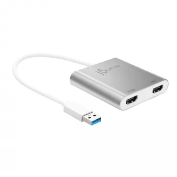 j5create JUA365 USB™ 3.0 to Dual HDMI Multi-Monitor Adapter, Silver