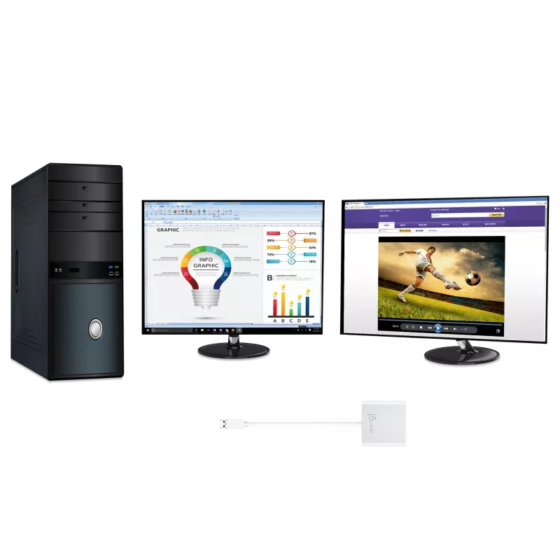 j5create JUA365 USB™ 3.0 to Dual HDMI Multi-Monitor Adapter, Silver