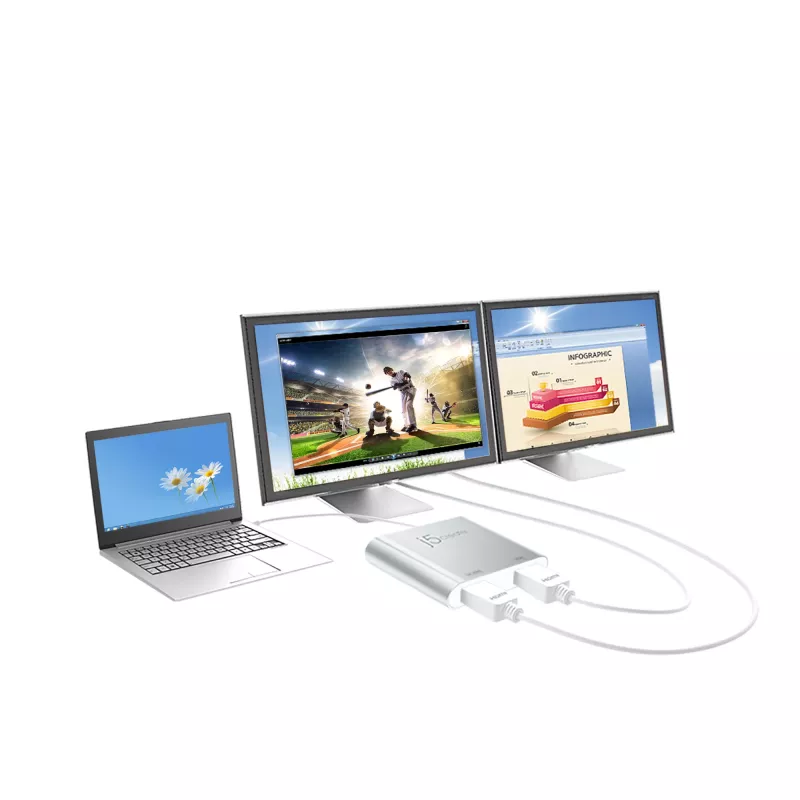 j5create JUA365 USB™ 3.0 to Dual HDMI Multi-Monitor Adapter, Silver