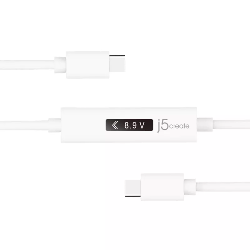 j5create JUCP14 USB-C™ 2.0 to USB-C™ Cable With OLED Dynamic Power Meter, White, 1.2 m