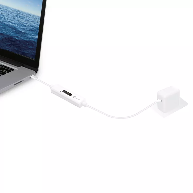 j5create JUCP14 USB-C™ 2.0 to USB-C™ Cable With OLED Dynamic Power Meter, White, 1.2 m
