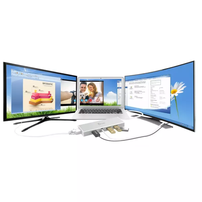 j5create JUD380 USB™ 3.0 Mini Dock, includes 1x HDMI port and 3x USB ports, Silver