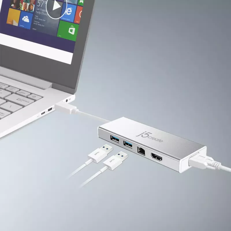 j5create JUD380 USB™ 3.0 Mini Dock, includes 1x HDMI port and 3x USB ports, Silver
