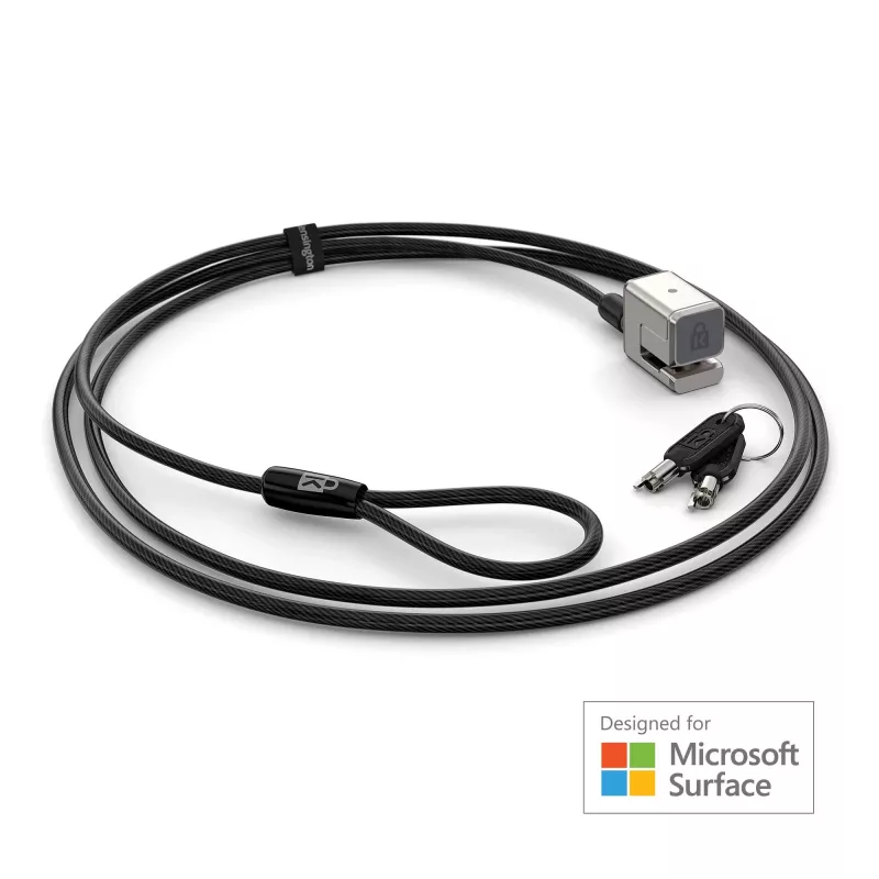Kensington Keyed Cable Lock for Surface Pro and Surface Go, 1.8 m, Kensington, Key, Carbon steel, Black, Silver