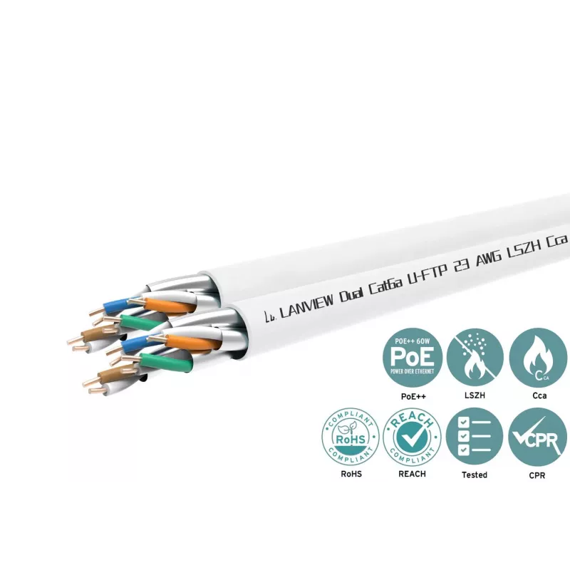 Cat6a U-FTP Dual Network Cable 4x2xAWG23 LSZH white