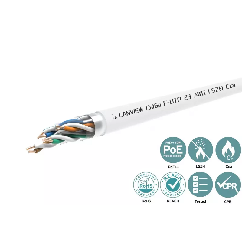 Cat6a F-UTP 4x2xAWG23 LSZH white 305m, Fire ClassCca