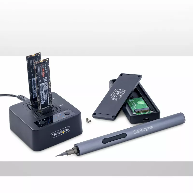 StarTech.com 1:1 M.2 NVMe Drive Duplicator, Standalone M.2 SSD Cloner/Copier up to 90GBpm, USB 3.2 20Gbps M.2 Dual-Bay Drive Dock, USB-C/A Cables Included