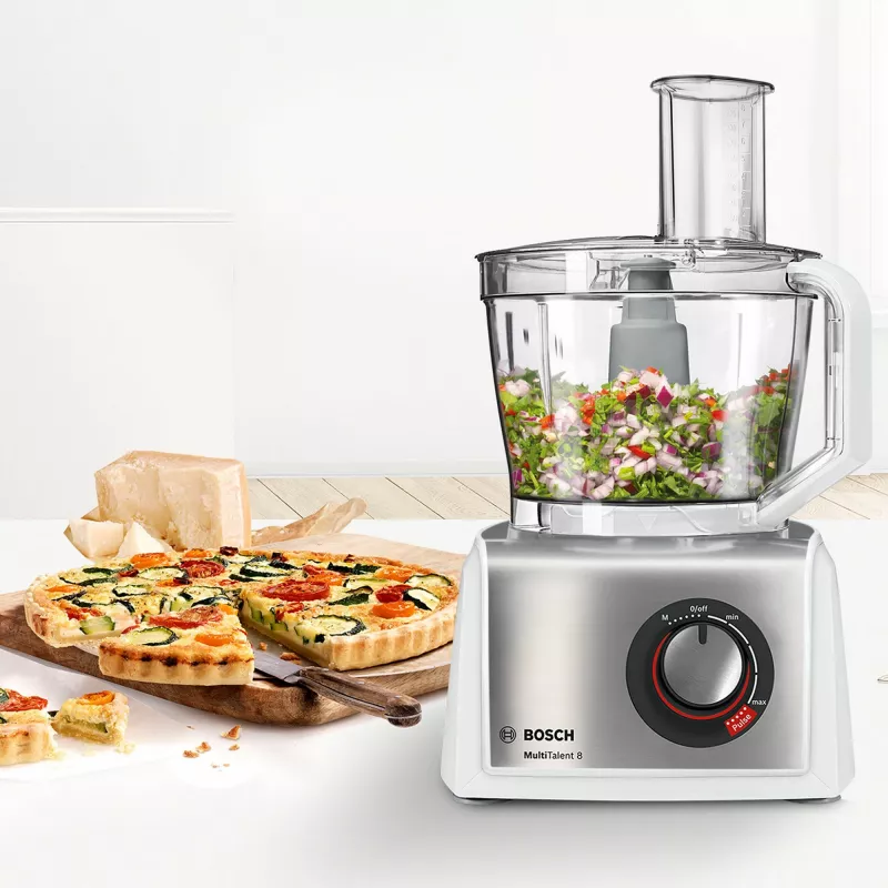 Food processor Bosch MC812S814, 1250 W, 3.9 L bowl, stainless steel/white, variable speed, rotary control