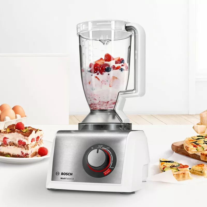Food processor Bosch MC812S814, 1250 W, 3.9 L bowl, stainless steel/white, variable speed, rotary control