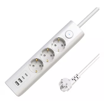 Microconnect 3-way USB Schuko Power Strip 1.5M White 3 AC Outlets 230V