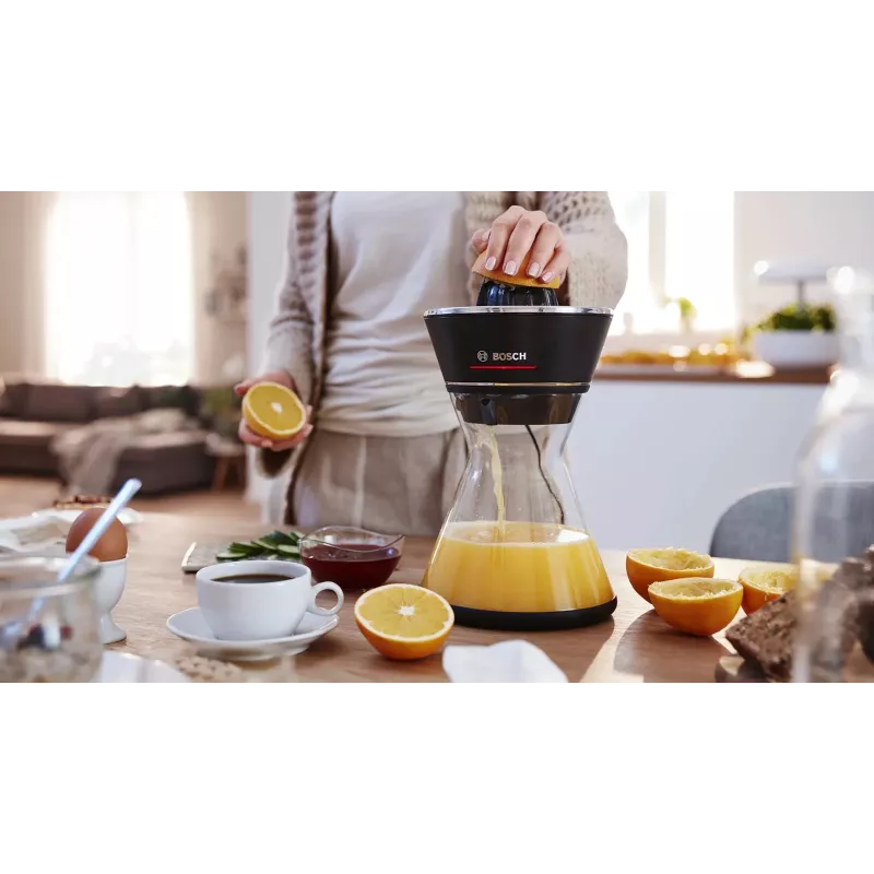 Citrus Press Bosch MCP72GPB — electric citrus juicer, stainless steel, 1 L juice container, black