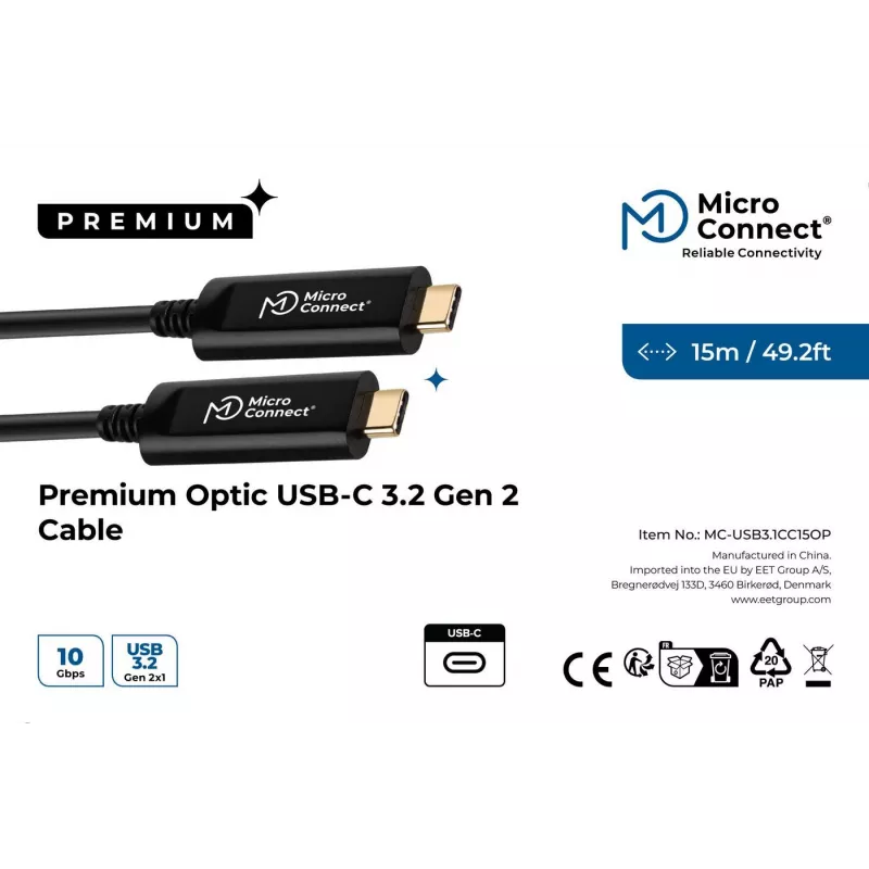Microconnect MC-USB3.1C15OP USB cable USB 3.2 Gen 2 (3.1 Gen 2) 15 m USB C Black