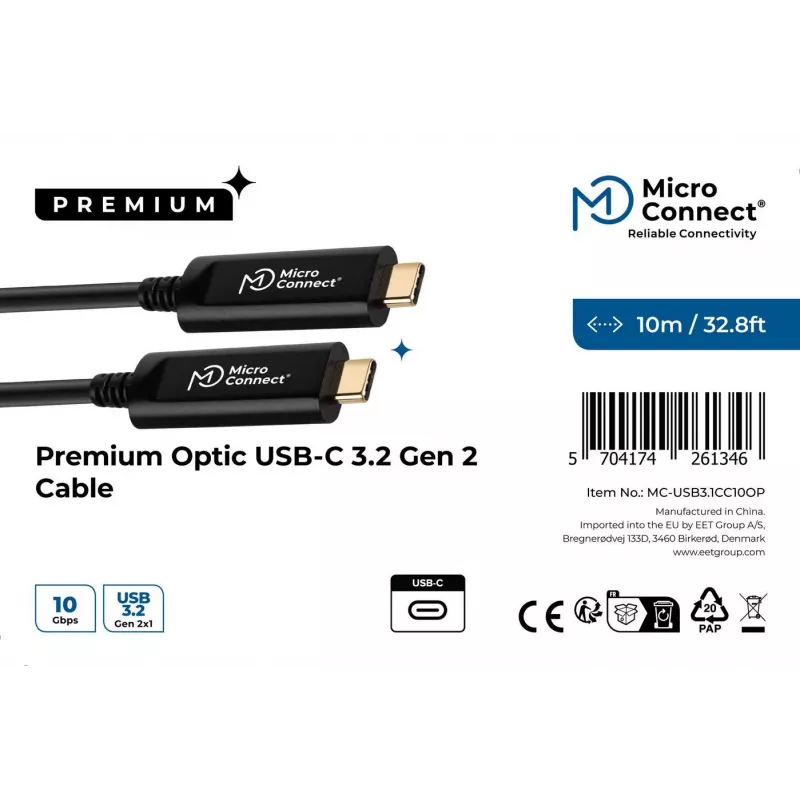 Microconnect MC-USB3.1CC10OP USB cable USB 3.2 Gen 2 (3.1 Gen 2) 10 m USB C Black