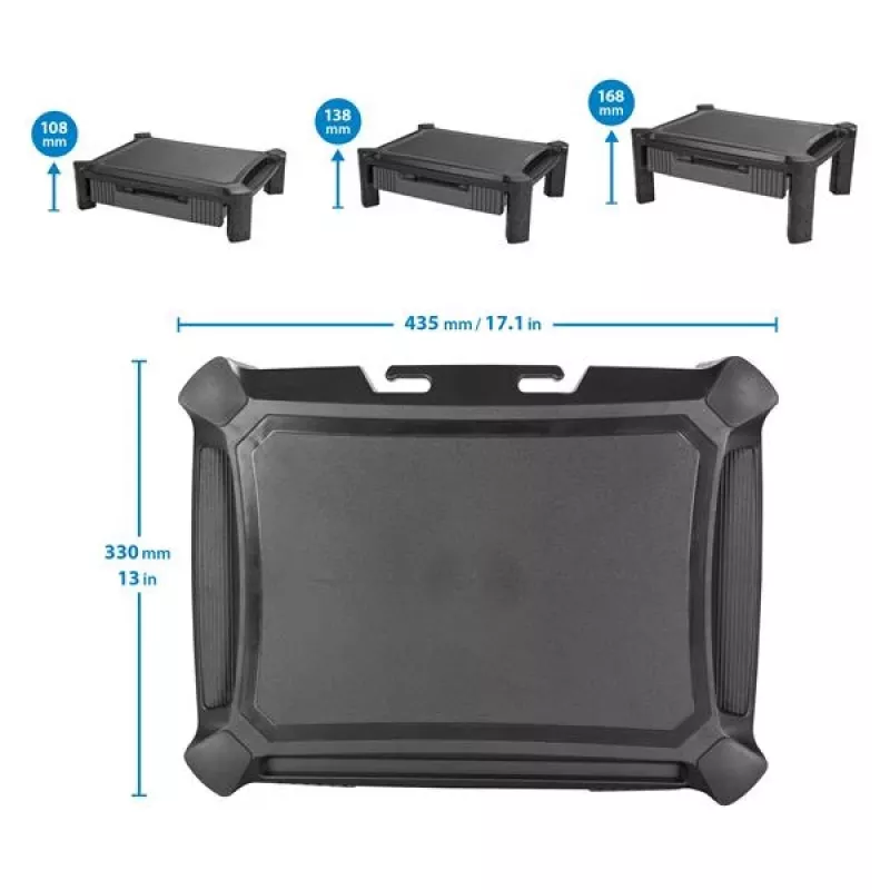 StarTech.com Monitor Riser - Drawer - Height Adjustable, Freestanding, 10 kg, 33 cm (13 inch), 81.3 cm (32 inch), Height adjustment, Black