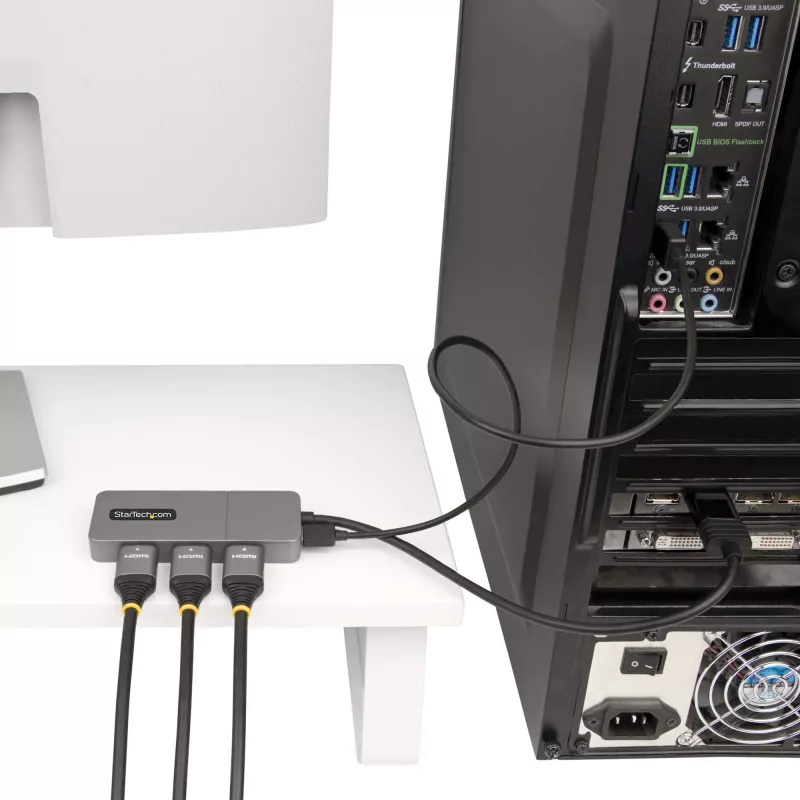 StarTech.com 3-Port MST Hub - DisplayPort to 3x HDMI, Triple 4K 60Hz Monitors, DP 1.4 Multi-Monitor Video Adapter, 1ft (30cm) Built-in Cable, USB Powered, Windows Only