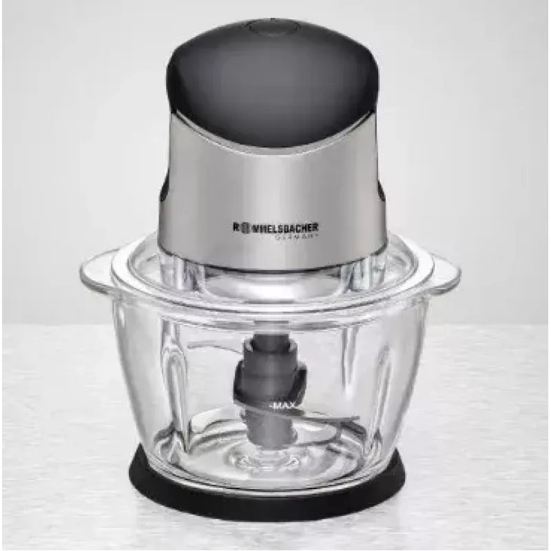 Electric Food Chopper Rommelsbacher MZ 400 — 1.0 L glass bowl, 400 W, stainless-steel 4‑wing blade, black
