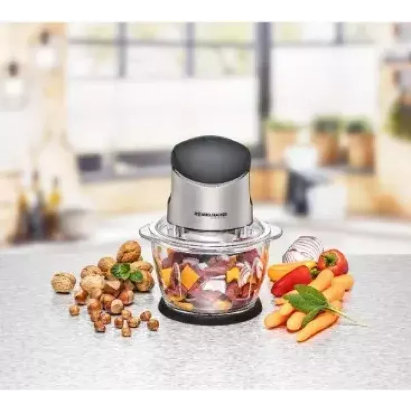 Electric Food Chopper Rommelsbacher MZ 400 — 1.0 L glass bowl, 400 W, stainless-steel 4‑wing blade, black