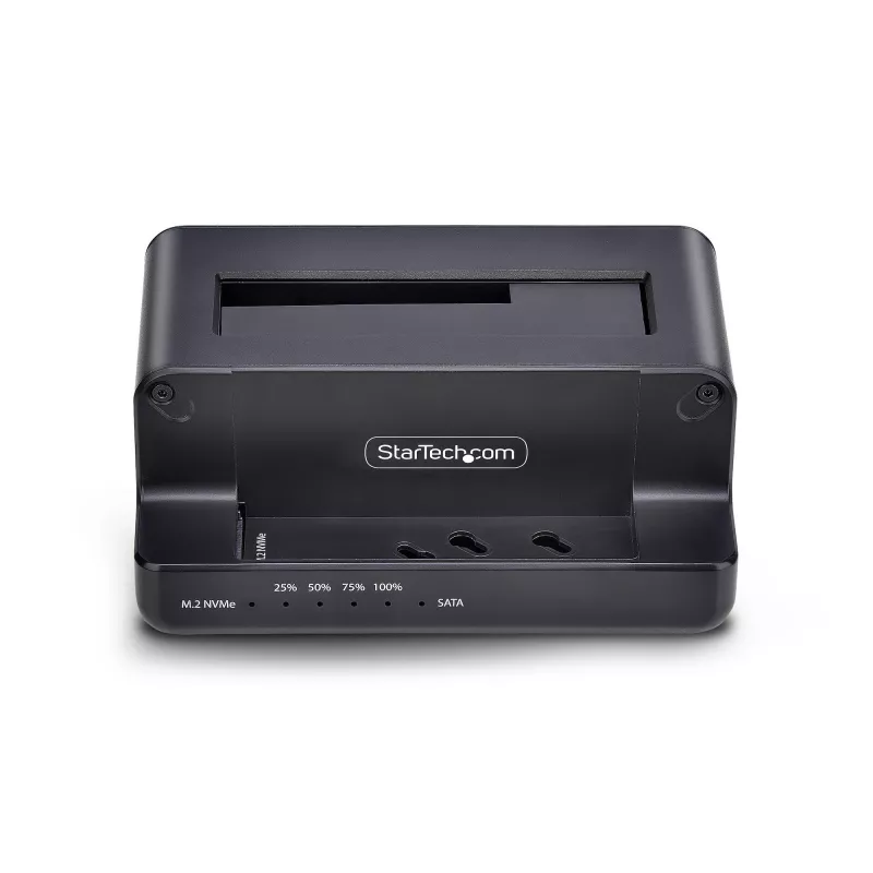 StarTech.com M.2 NVMe to 2.5/3.5 inch SATA Drive Duplicator, Dual Bay Standalone SSD Cloner/Drive Dock, Bidirectional NVMe to SATA / SATA to NVMe, Up to 27GBpm, TAA