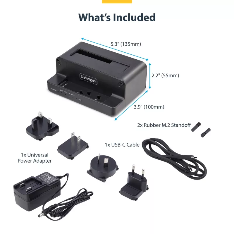StarTech.com M.2 NVMe to 2.5/3.5 inch SATA Drive Duplicator, Dual Bay Standalone SSD Cloner/Drive Dock, Bidirectional NVMe to SATA / SATA to NVMe, Up to 27GBpm, TAA