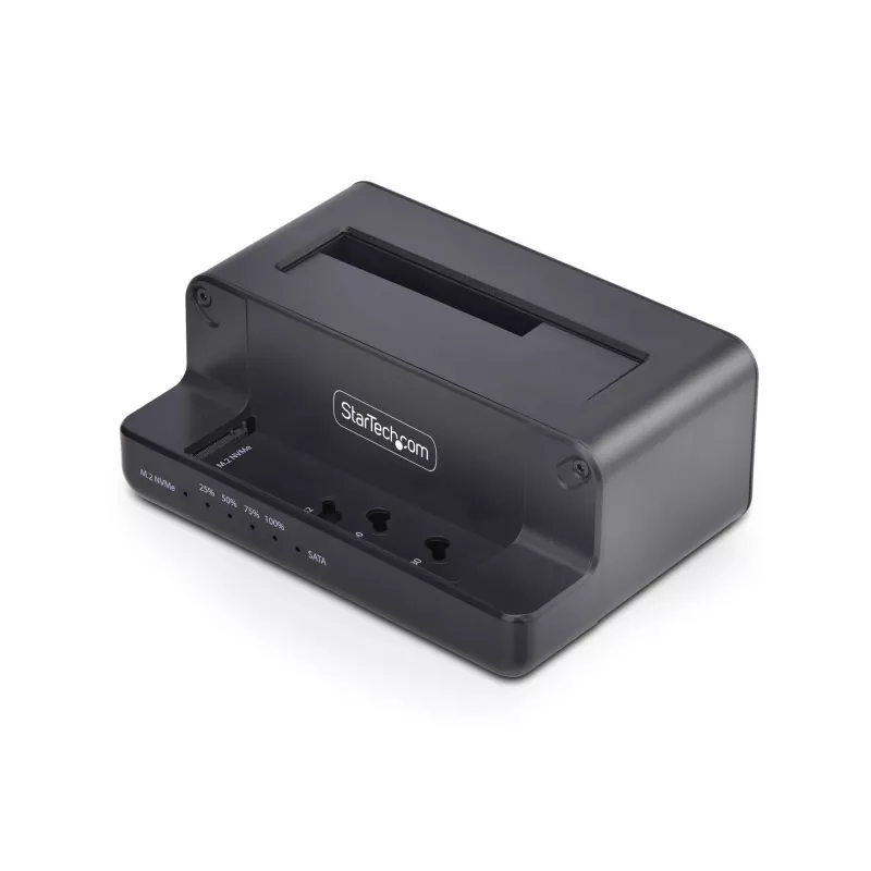 StarTech.com M.2 NVMe to 2.5/3.5 inch SATA Drive Duplicator, Dual Bay Standalone SSD Cloner/Drive Dock, Bidirectional NVMe to SATA / SATA to NVMe, Up to 27GBpm, TAA