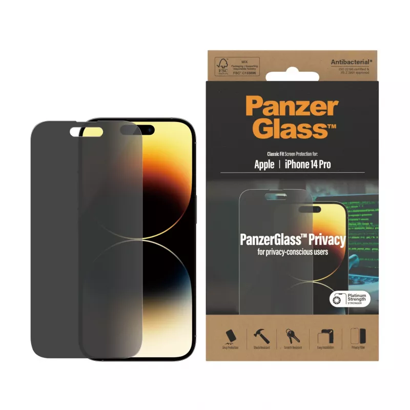 Privacy Screen Protector PanzerGlass Apple iPhone 14 Pro Scratch Shock Resistant