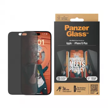PanzerGlass ® Privacy Screen Protector iPhone 15 Plus | Ultra-Wide Fit w. EasyAligner