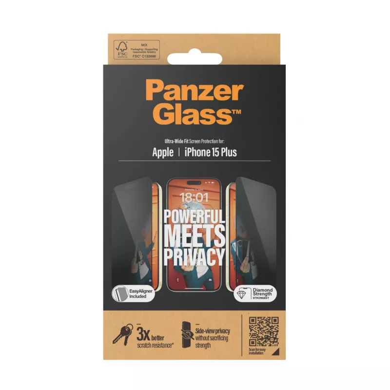PanzerGlass ® Privacy Screen Protector iPhone 15 Plus | Ultra-Wide Fit w. EasyAligner