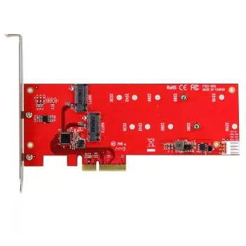 StarTech.com 2x M.2 SATA SSD Controller Card - PCIe, PCIe, M.2, Full-height / Low-profile, PCI 2.0, Red, CE, FCC, TAA