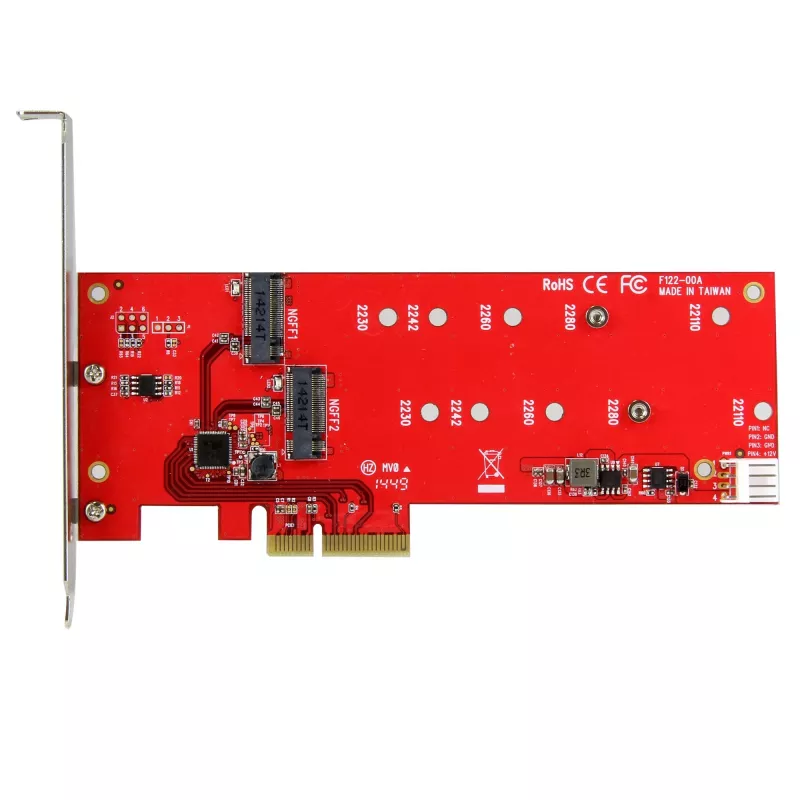 StarTech.com 2x M.2 SATA SSD Controller Card - PCIe, PCIe, M.2, Full-height / Low-profile, PCI 2.0, Red, CE, FCC, TAA