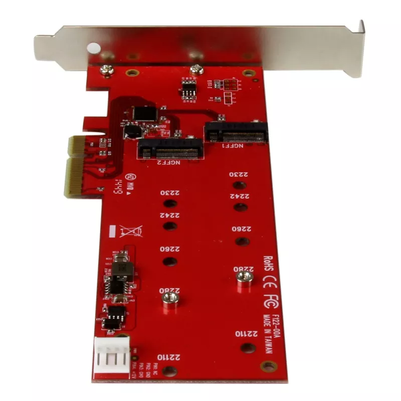StarTech.com 2x M.2 SATA SSD Controller Card - PCIe, PCIe, M.2, Full-height / Low-profile, PCI 2.0, Red, CE, FCC, TAA