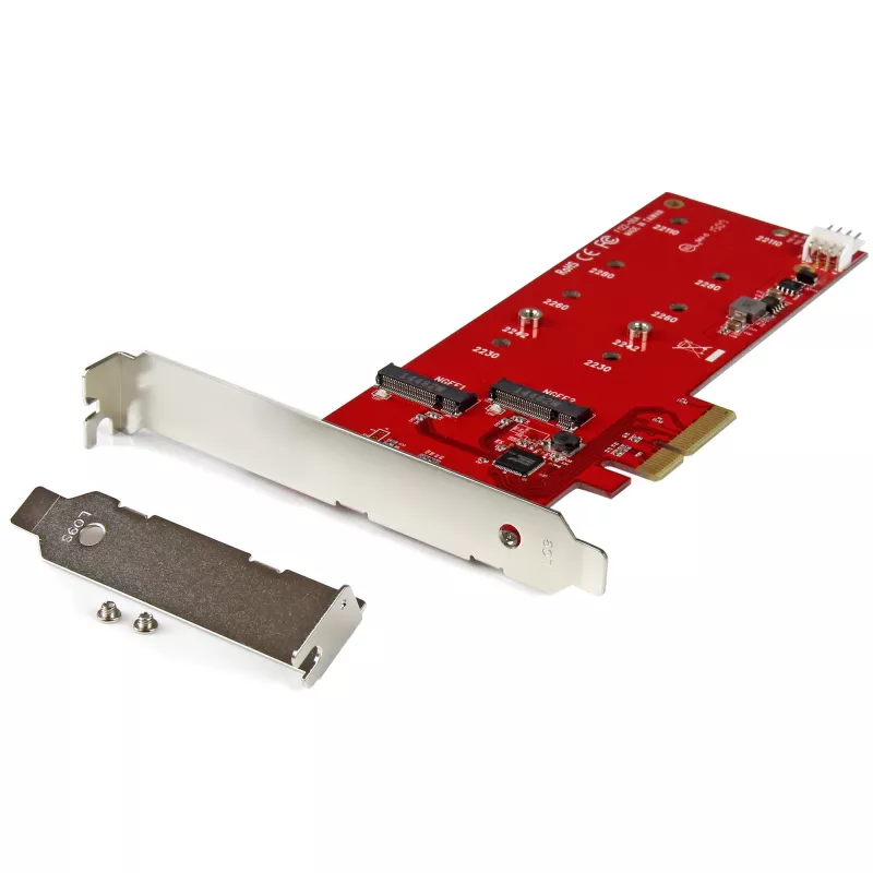 StarTech.com 2x M.2 SATA SSD Controller Card - PCIe, PCIe, M.2, Full-height / Low-profile, PCI 2.0, Red, CE, FCC, TAA