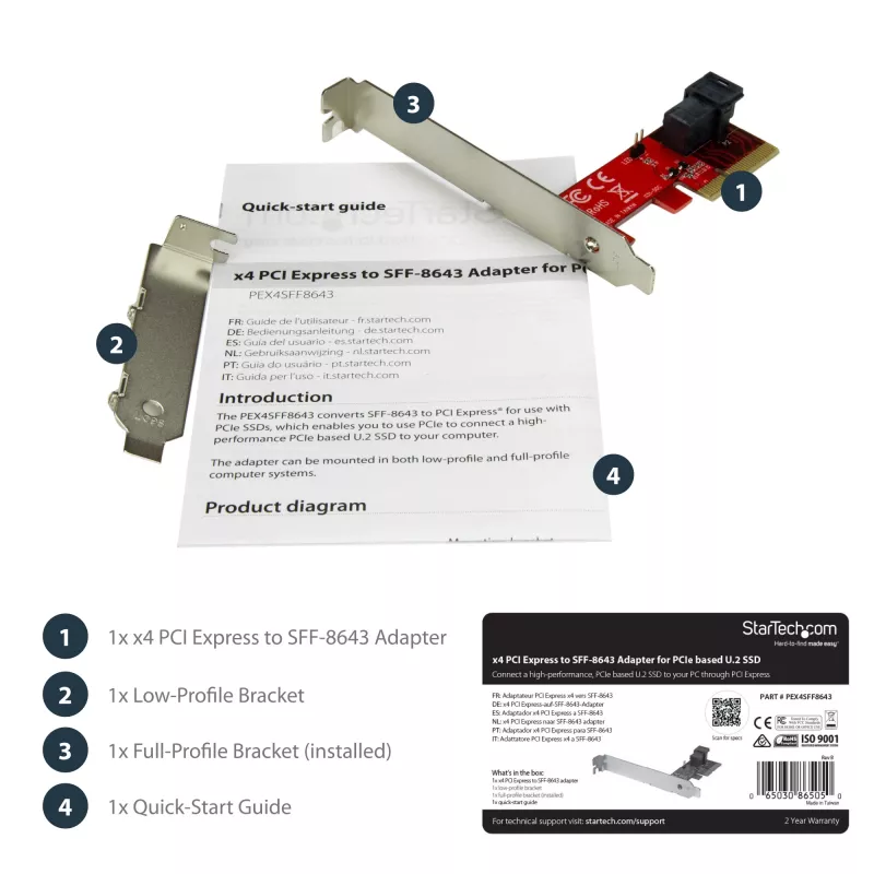 StarTech.com x4 PCI Express to SFF-8643 Adapter for PCIe NVMe U.2 SSD