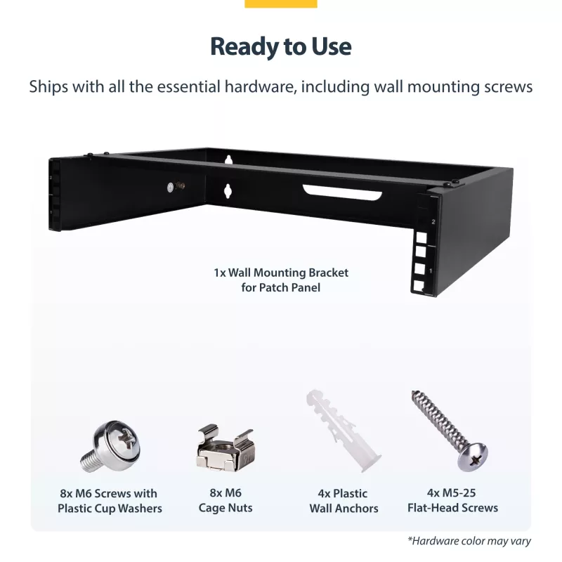 StarTech.com 2U Wall Mount Network Rack - 14In. Deep (Low Profile) - 19 inch Patch Panel Bracket for Shallow Server, IT Equipment, Network Switches - 77lbs/35kg Weight Capacity, Black