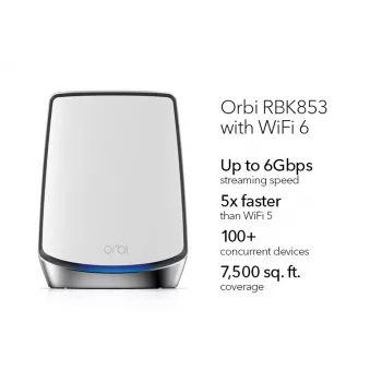 NETGEAR Orbi RBK853 AX6000 WiFi 6 Mesh System Tri-band (2.4 GHz / 5 GHz / 5 GHz) Wi-Fi 6 (802.11ax) Grey 4 Internal