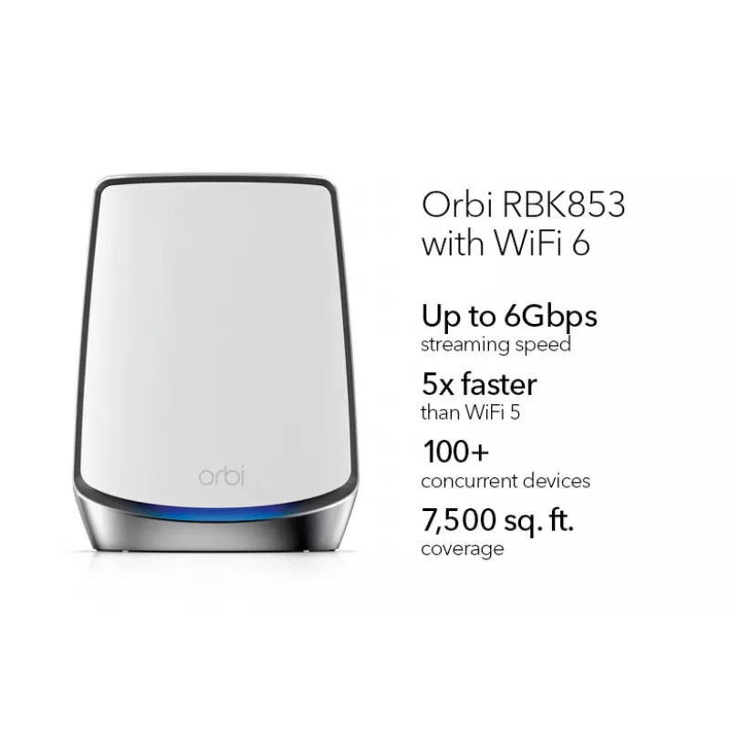 NETGEAR Orbi RBK853 AX6000 WiFi 6 Mesh System Tri-band (2.4 GHz / 5 GHz / 5 GHz) Wi-Fi 6 (802.11ax) Grey 4 Internal