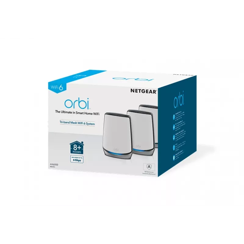 NETGEAR Orbi RBK853 AX6000 WiFi 6 Mesh System Tri-band (2.4 GHz / 5 GHz / 5 GHz) Wi-Fi 6 (802.11ax) Grey 4 Internal