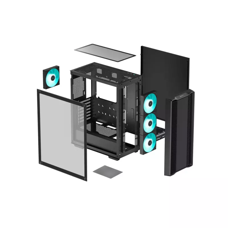 PC Case DeepCool CC560 V2 Midi Tower Black — ATX/microATX, Tempered Glass, RGB Front, 360mm Front Radiator, 370mm GPU