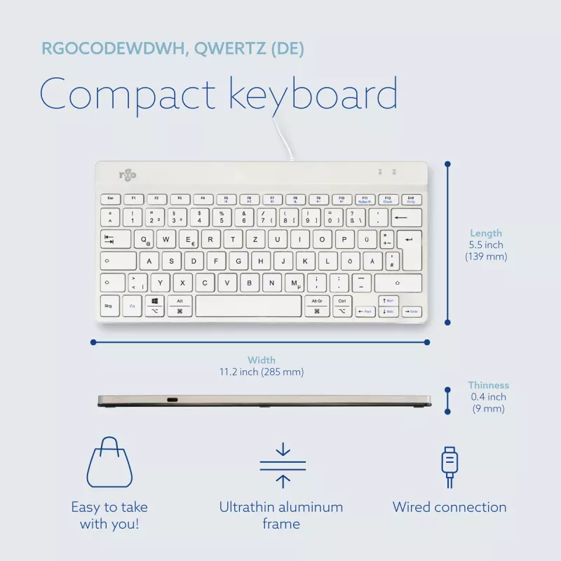 R-Go Tools Ergonomic keyboard R-Go Compact Break, compact keyboard with break software, QWERTZ (DE), wired, white
