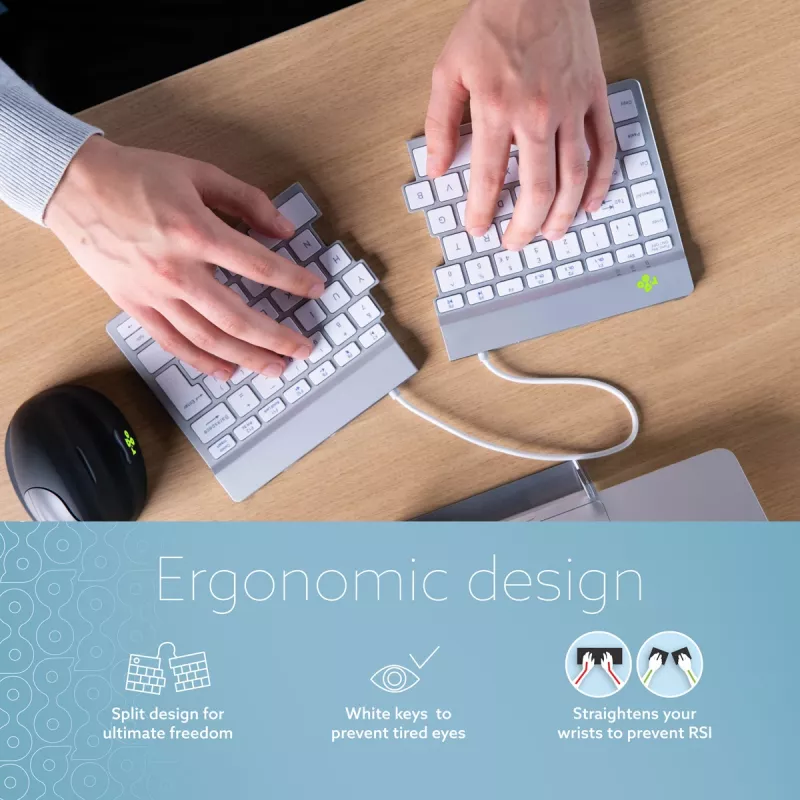 R-Go Tools Ergonomic keyboard R-Go Split Break with break software, ergonomic split keyboard, QWERTZ (DE), Bluetooth, white
